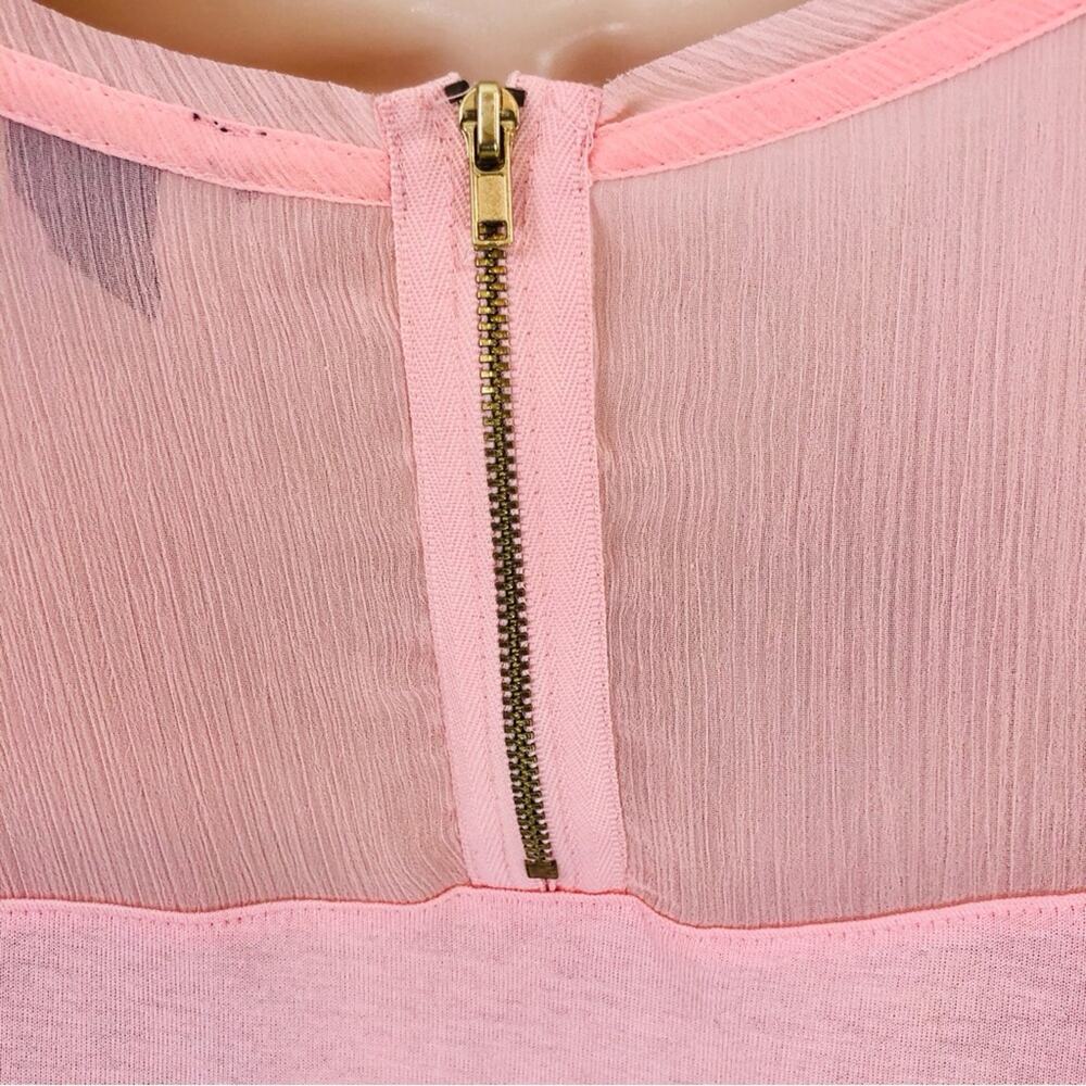 H&M Pink Peach Gauzy Yoke Short Sleeve Top Back Zip - Picture 13 of 16